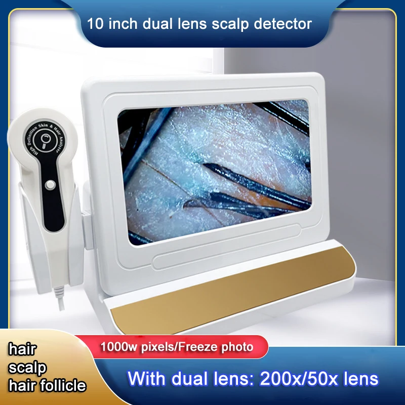 10 Inch LCD Scalp Detector Digital Hair Skin Analyzer Microscope for Hair Follicle Testing and Skin Analysis Magnifier 50/200X