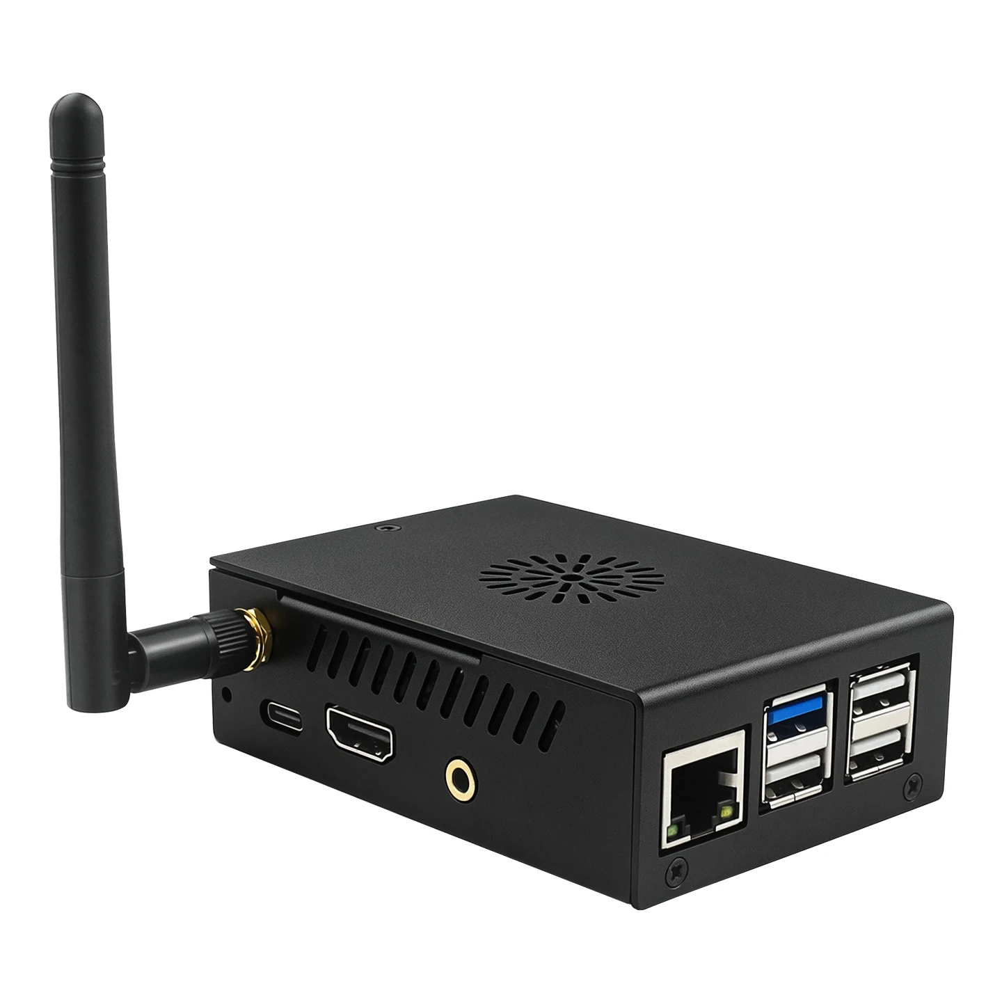 Enhanced Metal Protective Case with Cooling Fan and Antenna for Single Board Computers - Black Box Edition