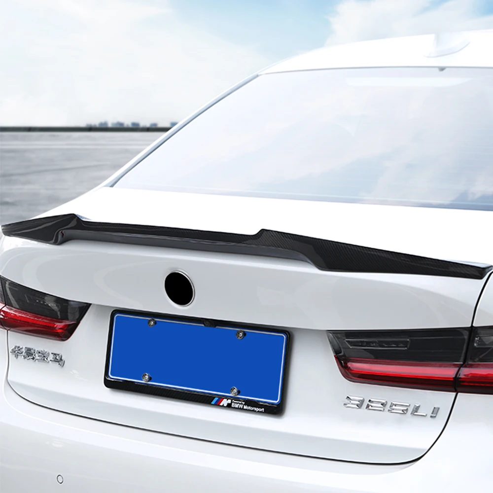 광택 탄소 섬유 후면 트렁크 윙, M4 스타일 슬림 스포일러 키트, BMW 3 시리즈 320i 325i G20 G21 2020 및 외부 액세서리