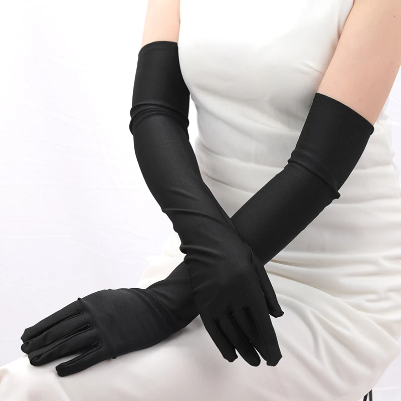 Long finger elbow women's sun protection gloves opera evening concert costume adult accessories black red white gloves