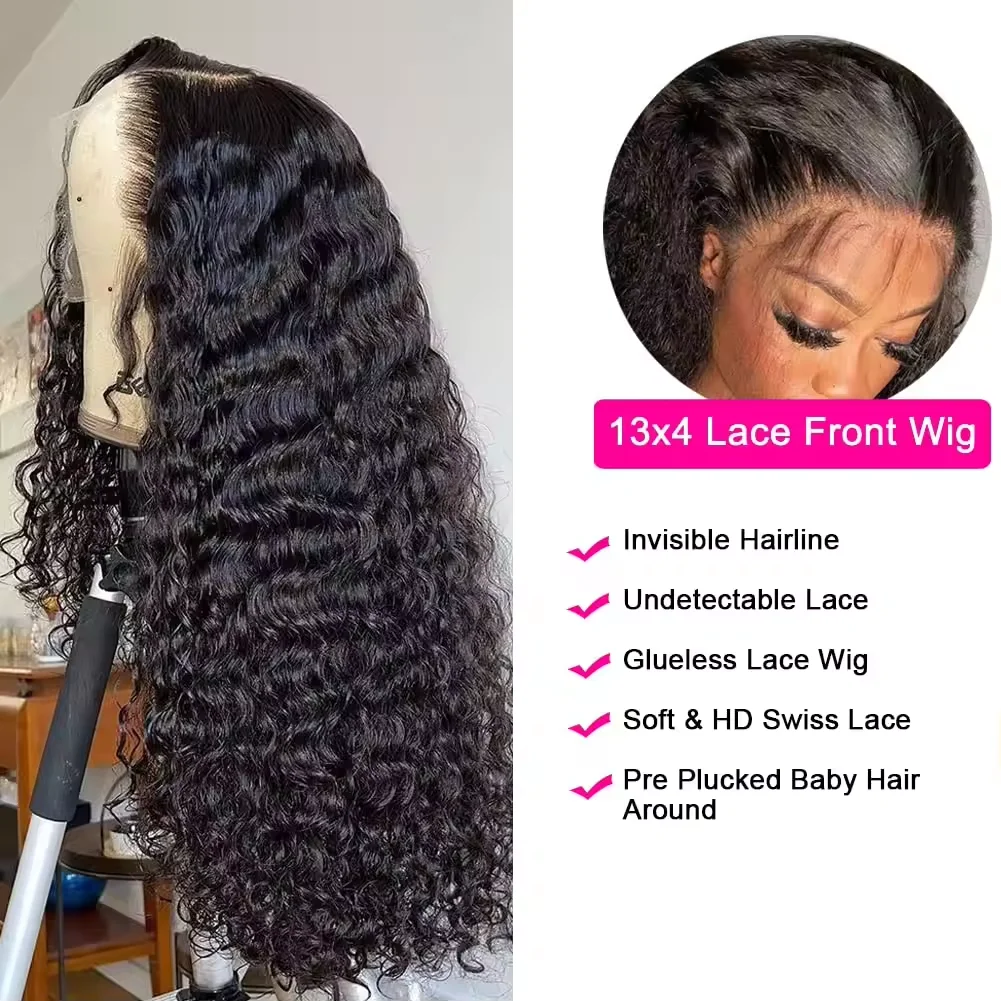 Curly HD Lace Wig 13x6 Human Hair 200Density Water Wave Wig 30Inch Lace Front Human Hair Deep Wave Frontal Pre Plucked