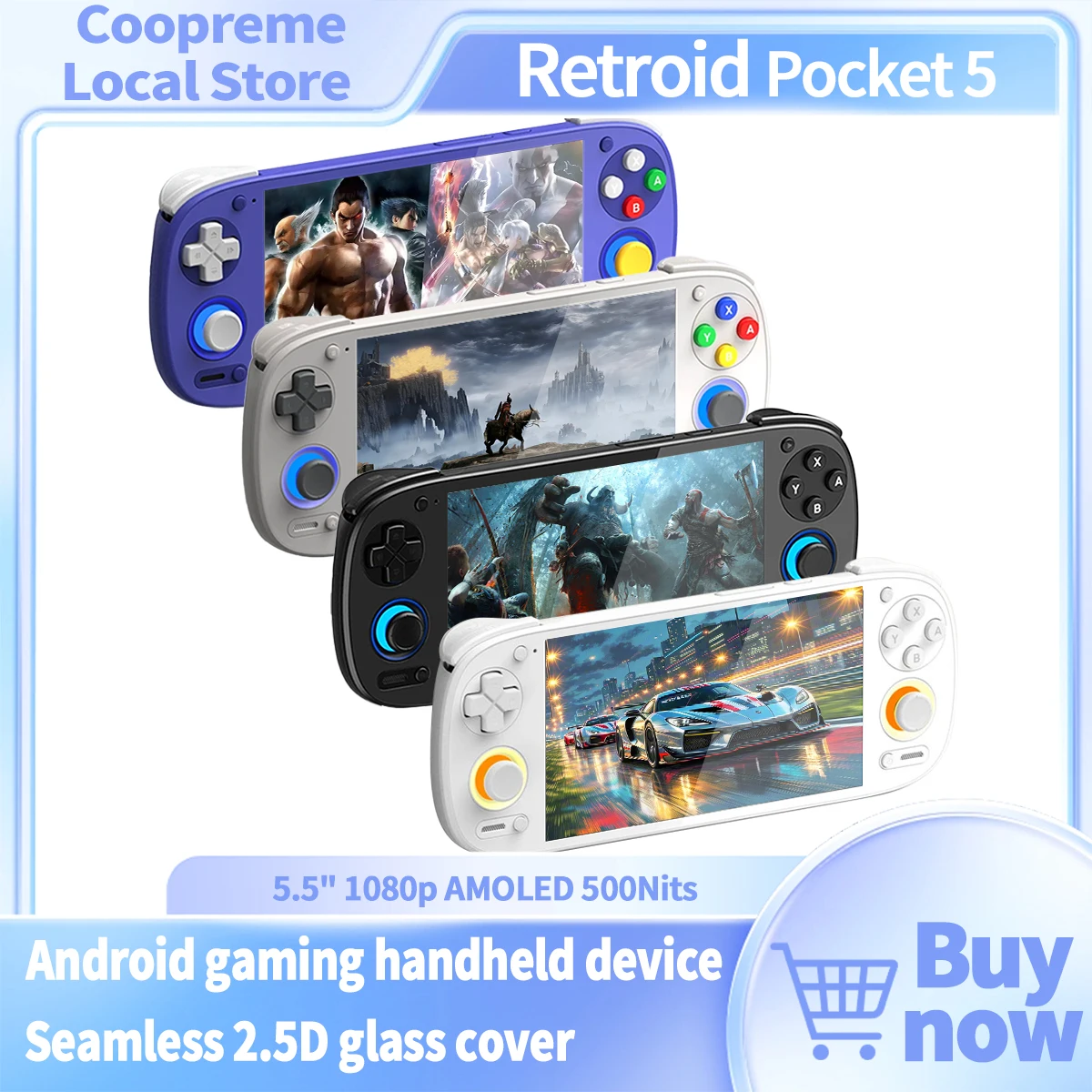 Consola de juegos portátil Retroid Pocket 5, pantalla AMOLED de 5,5 pulgadas, Joystick Android 13, efecto de iluminación RGB, videojuegos de refrigeración activa