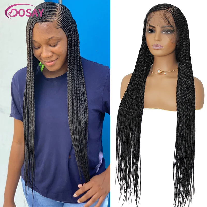 

Afro Side Part Knotless Braids Wig Goddess Long 36'' Cornrow Braided Wigs For Women 1B Synthetic Full Lace Frontal Box Braid Wig