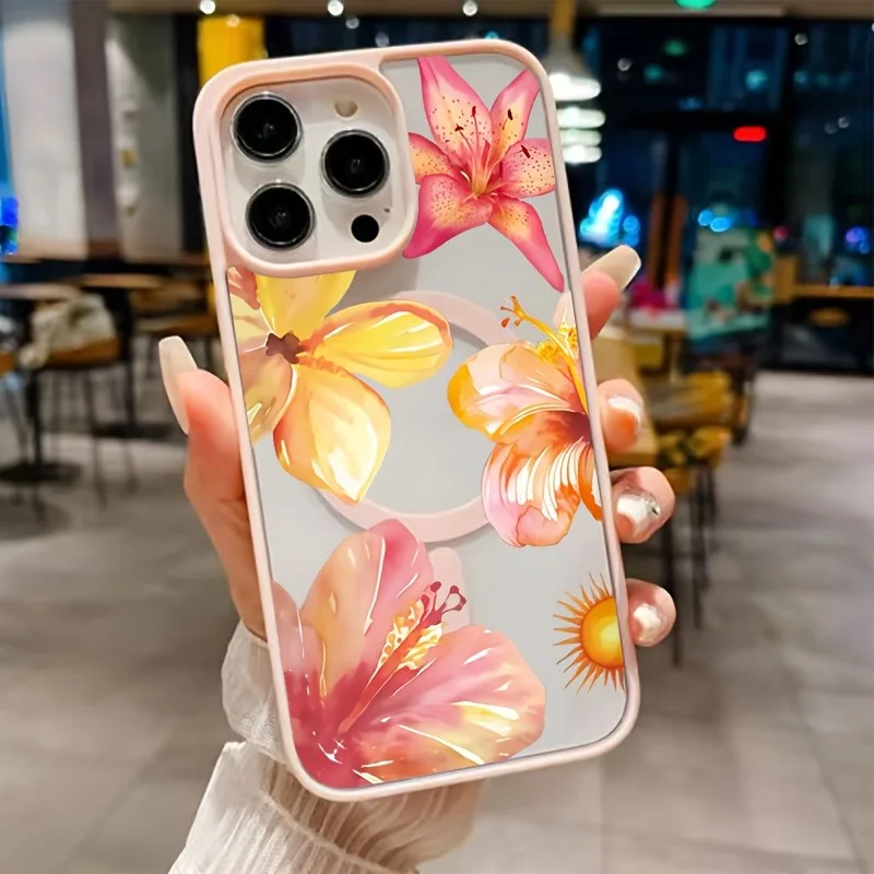 Floral Yellow & Pink MagSafe Wireless Charging Phone Case with Air Magnetic Cover