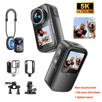 Action Camera 5K con WiFi, Stabilizzazione a 6 Assi, Schermo Touch, Videocamera Sportiva 4K 60FPS, Magnetica per Moto e Bici, Impermeabile