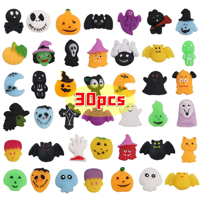 10/20/30Pcs Halloween Squishy Toys Cute Pumpkin Ghost Halloweens Treats Gift Goodie Bag Filler Party Supplies for Kids Boy Girl