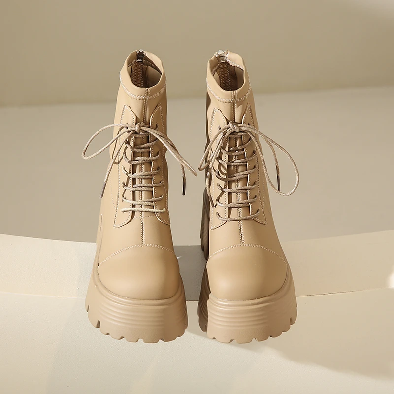 Plus Velvet Martin Boots Women's Autumn New Thick Sole Short Boots Women's Fashion Elastic Boots Thick Sole Inner Elevated