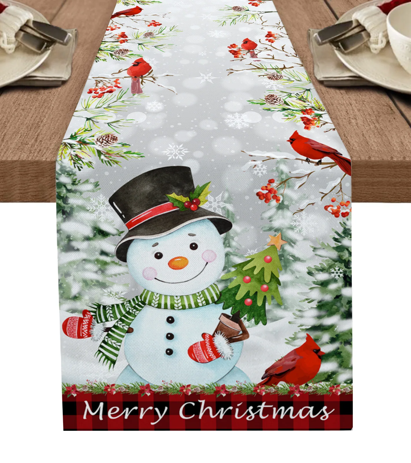Natale Pupazzo Di Neve Scena Di Neve Cardinals Runner Da Tavola Cotone Lino Decorazioni Per Matrimoni Runner Da Tavola Decorazioni Per La Tavola Di Na