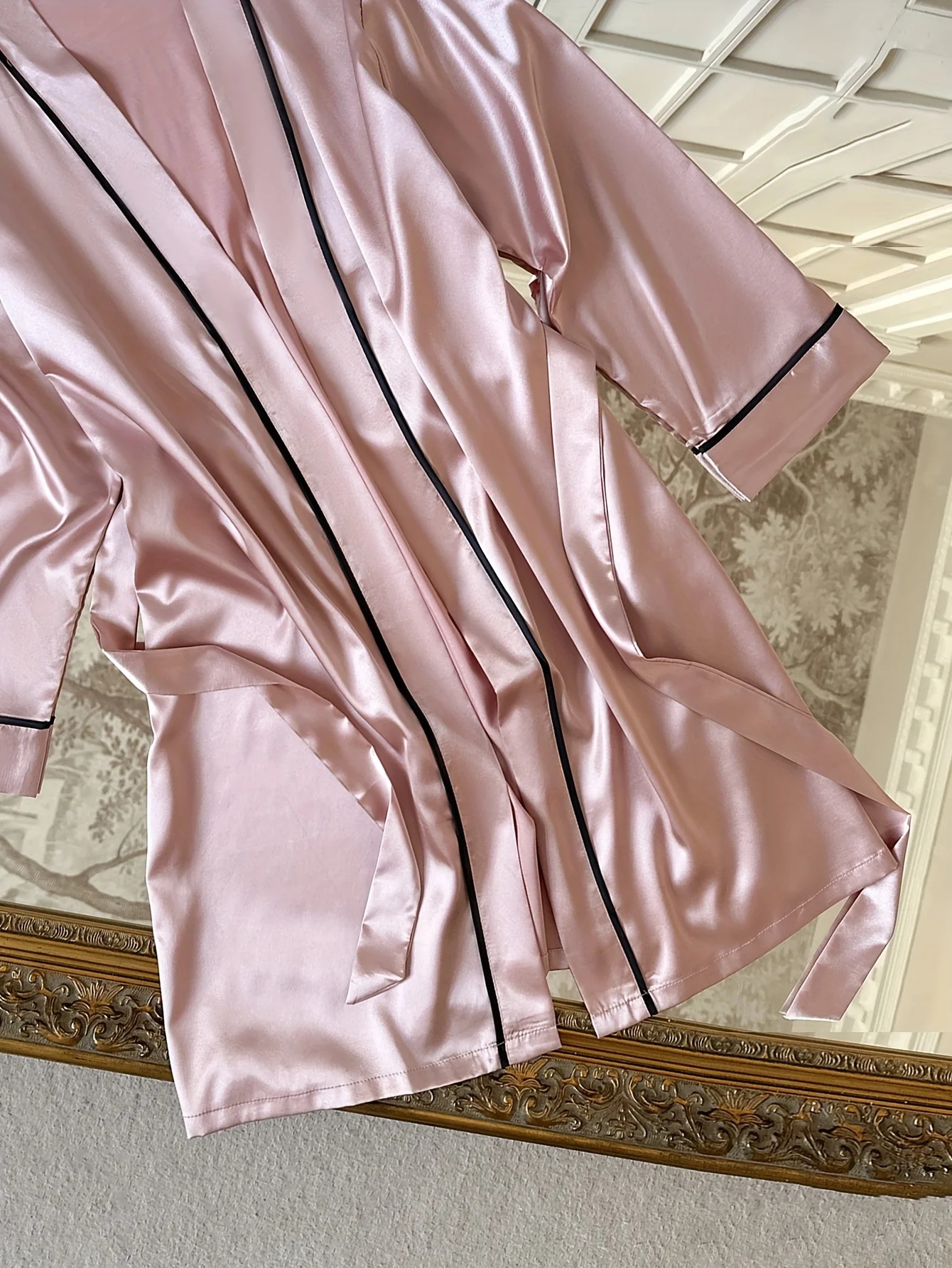 Elegant Women Sleep Robe V Neck Self Tie Waist Belt Loose Pajamas Casual and Comfortable Bedroom Bathrobe Loungewear Nightwear - 5