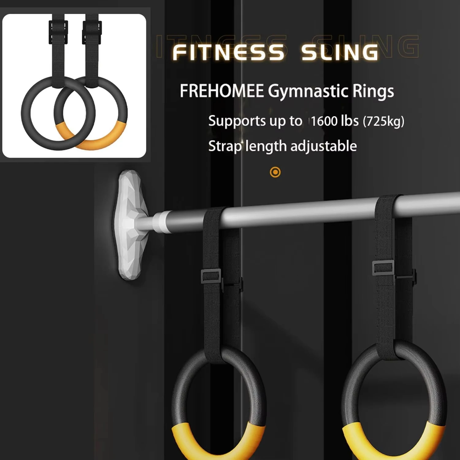 1 Paar Gymnastikringe, 1000 Pfund Kapazität, mit 1/2 m verstellbaren Schnallenriemen, Klimmzug-Übungsringe, rutschfeste Ringe für Heimfitness – Detail 4