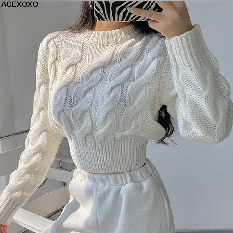 

Autumn and winter fashion pullover short waist round neck stitch anesthesia sweater jacket sexy women retro