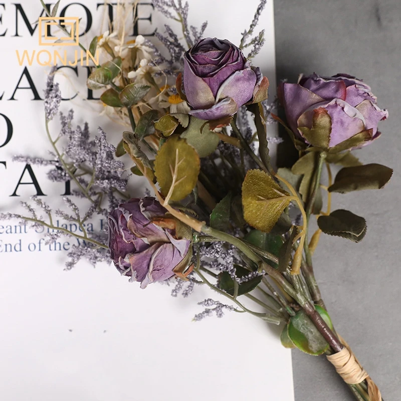 1 Blumenstrauß mit Rändern, künstliche Blumen, Vintage-Heimdekoration, Esstischdekoration, Blumenstrauß, hochwertiges Gefühl