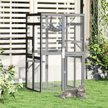 Upgraded Catio Outdoor Cat Enclosure Window Access,Wooden Catio for Cats Indoor Patio Garden(Grey) 1