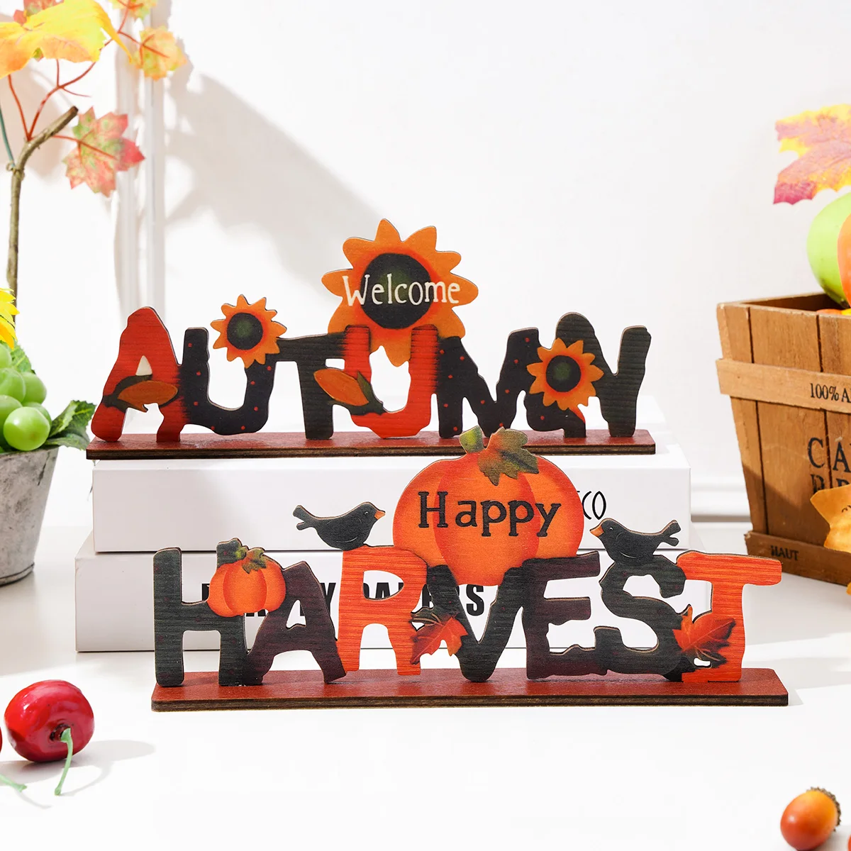 1PC, wooden letter autumn Harvest Festival decorative item, Thanksgiving Day decorative stand