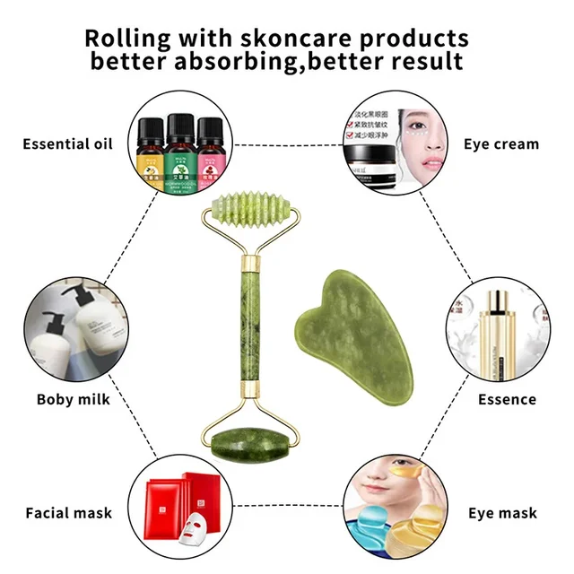 Guasha Natural Stone Massage Face Jade Roller Gua Sha Massage Tool Set for SPA Body visage rouleau de massage rouleau visage 5