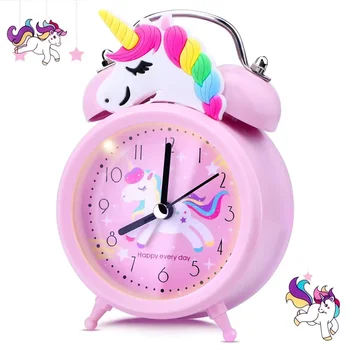 Sveglia per bambini unicorno rosa Orologio a doppia campana con retroilluminazione Orologio da scrivania carino Decorazione domestica Будильник Regali per bambini reveil enfant 1