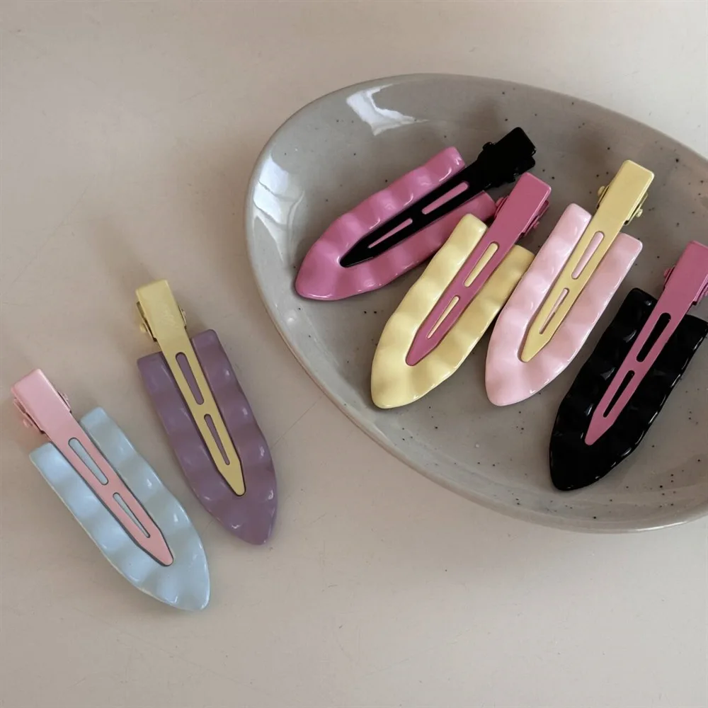 Korean Macaron Metal Wave Super Fairy Makeup Clip Internet celebrity seamless hairpin Side bangs clip Headgear Hair Accessories