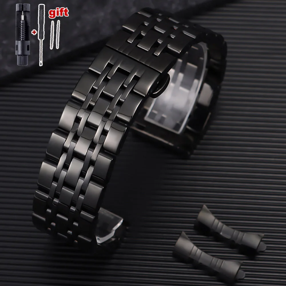 Curved Flat Solid Stainless Steel Watch Band - Multi-Size Options