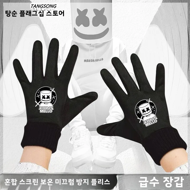 따뜻한 양털 안감 사이클링 장갑 터치 스크린 호환 캐주얼 유니섹스 겨울 장갑 DJ 마시멜로 테마 솜사탕 디자인