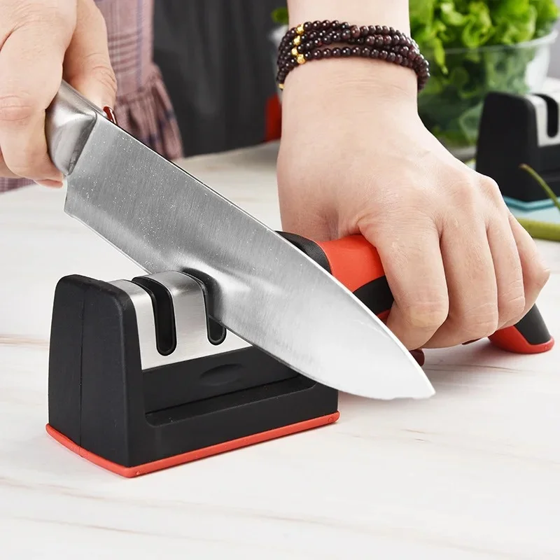

Multi-function Kitchen 3/4Segment Knife Sharpener Household Multi-Functional Hand-Held Three-Purpose Black Sharpening Stone Tool