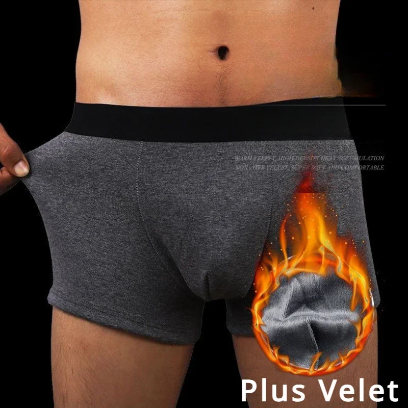 Winter Mens Thicken Boxer Shorts U Convex Pouch Panties Male Plus Velet Boxershorts Soft Underwear Youth Keep Warm Flat Bottoms