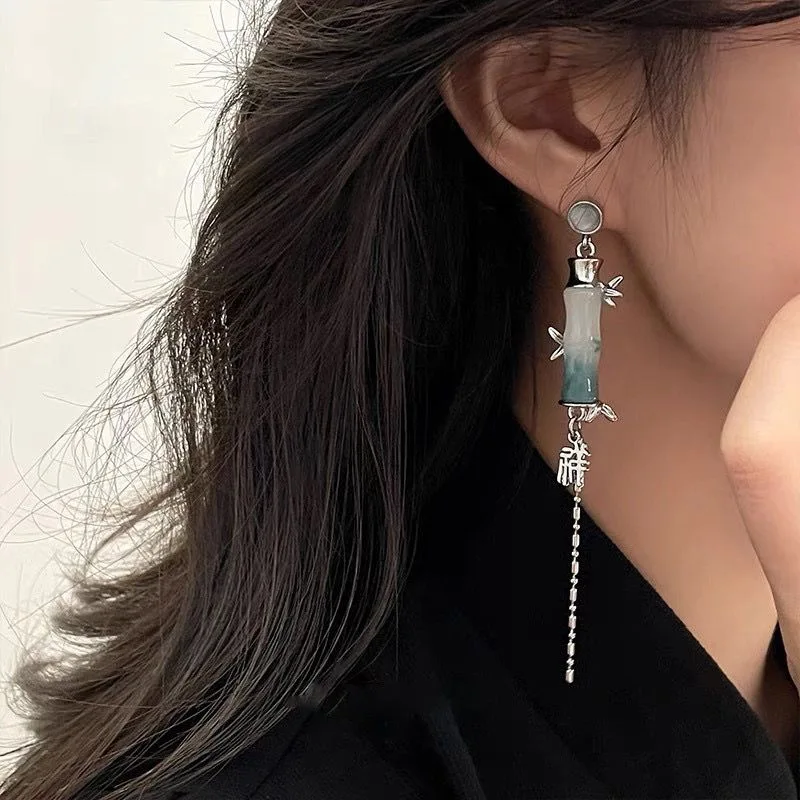 

Bamboo Green Stud Earrings New Chinese Style National Trend Su Long Opal The Fashion is Sweet and Romantic Gifts