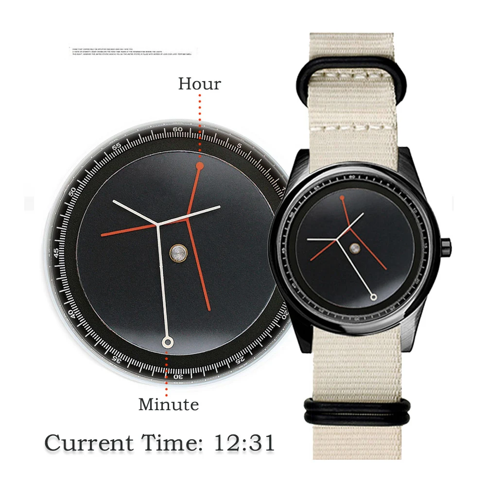 Fashionable Unisex Canvas Strap Quartz Watch with Innovative Pointerless Design