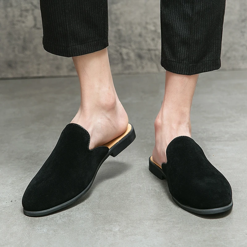 Half Shoes For Men Mules 2022 Suede Leather Italian Slip On Flat Summer Mens Casual Shoes Breathable Loafers Slippers Man Slides 4