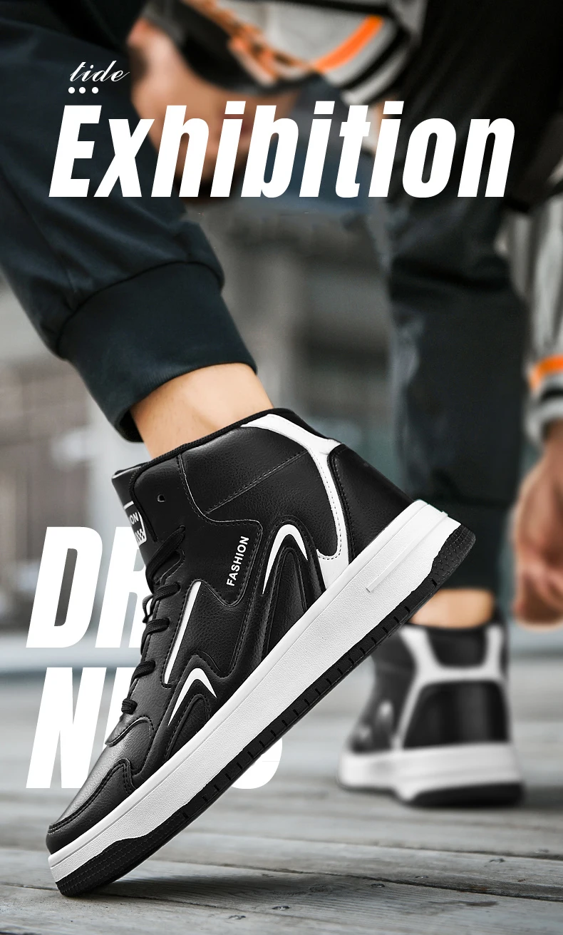 Description Picture 4 of itemBrand Mens High-top Sneakers Casual Boys Basketball Shoes Non-slip Tennis Shoes Comfortable Leather Sports Shoes Unisex Sneakers