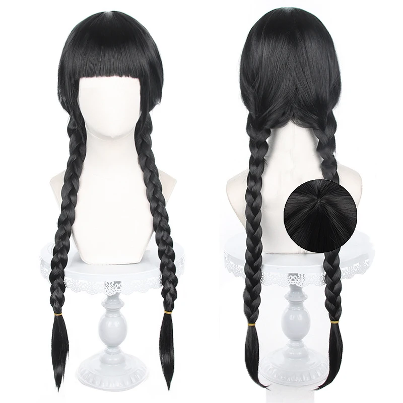 

Synthetic Hair Wednesday Addams Cosplay Wig Movie The Addams Family Long Black Braids Hair with Bangs for Halloween Party