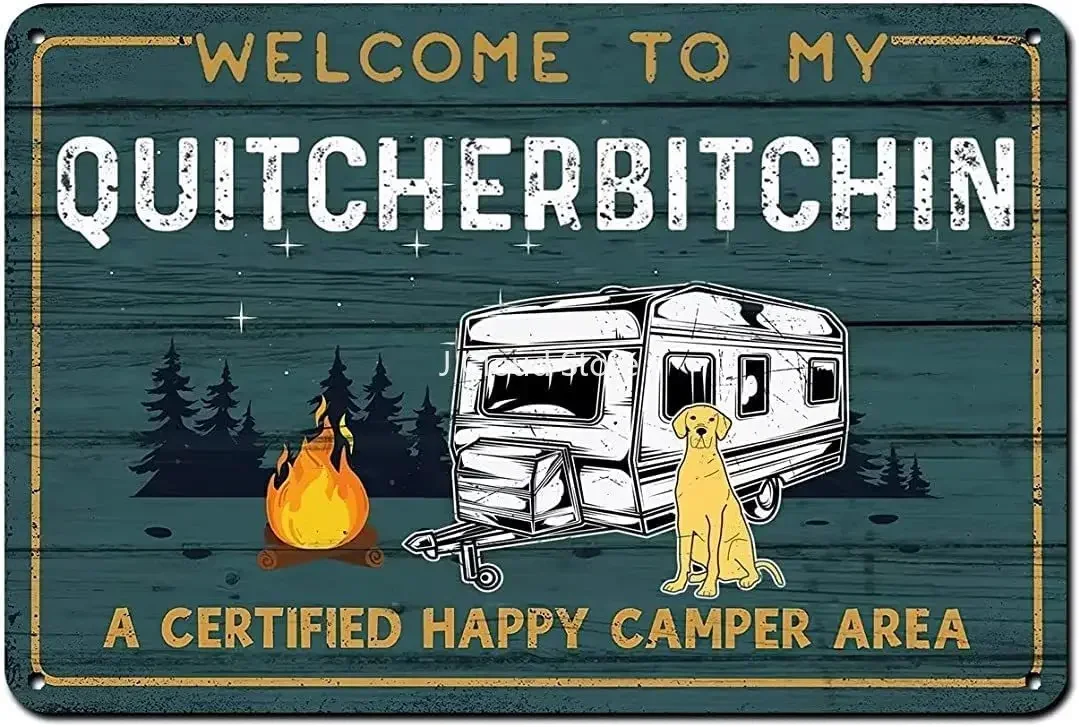 

Rustic Camper Metal Tin Decor Sign Welcome to Camp Quitcherbitchin Camper Decor Sign Camper Accessories for Inside