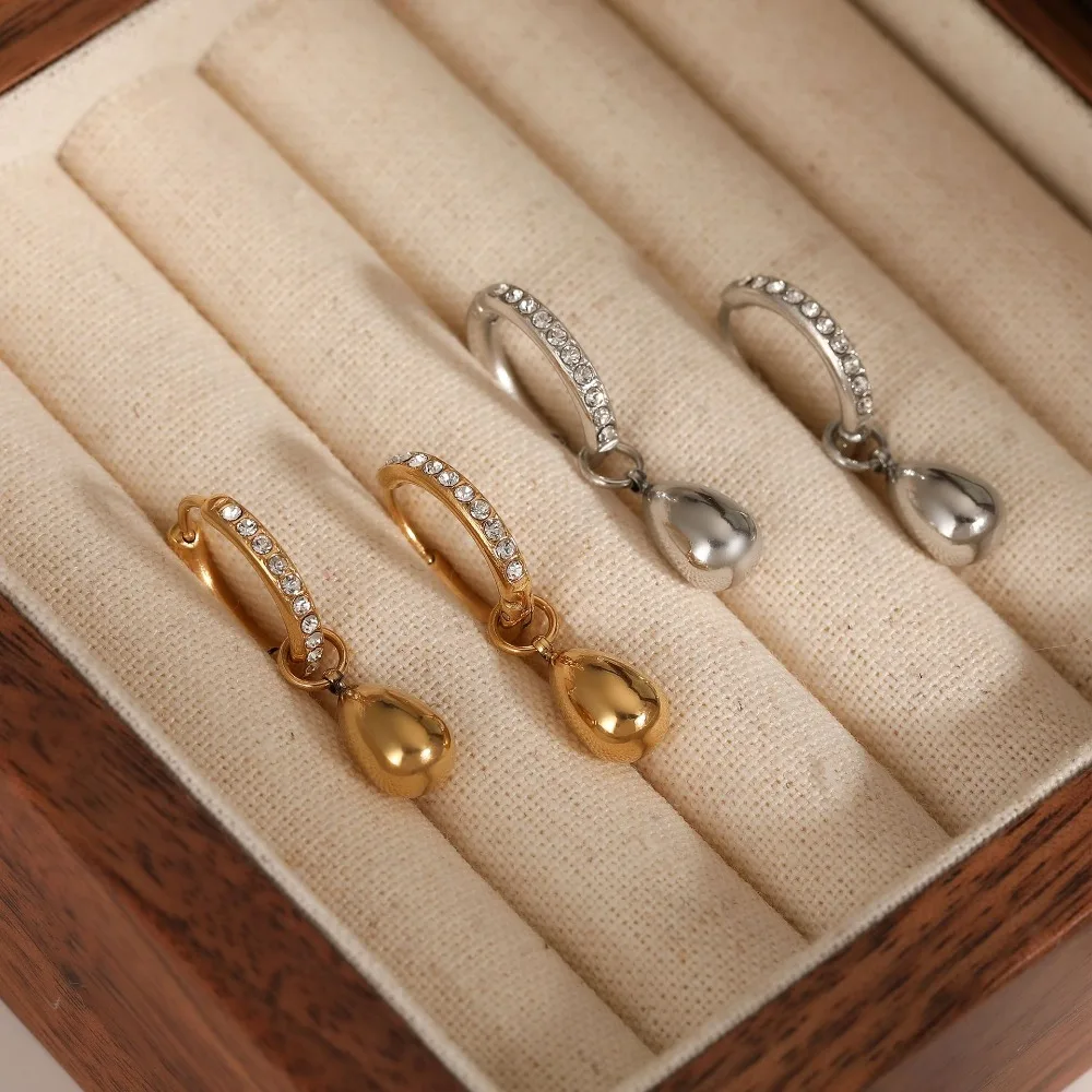 Minimalist Chunky Waterdrop Pendant Drop Earring Mini Teardrop Zircon Hoop Earrings Huggie Ear Ring Delicate Jewelry Party Gifts