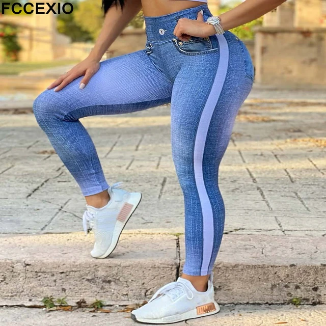 Hatch Leggingshigh Waist Denim Print Leggings For Women