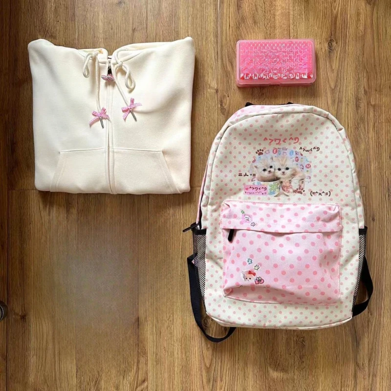 Contrast Color Kawaii Sweet Cat Dot Backpack Y2k Vintage