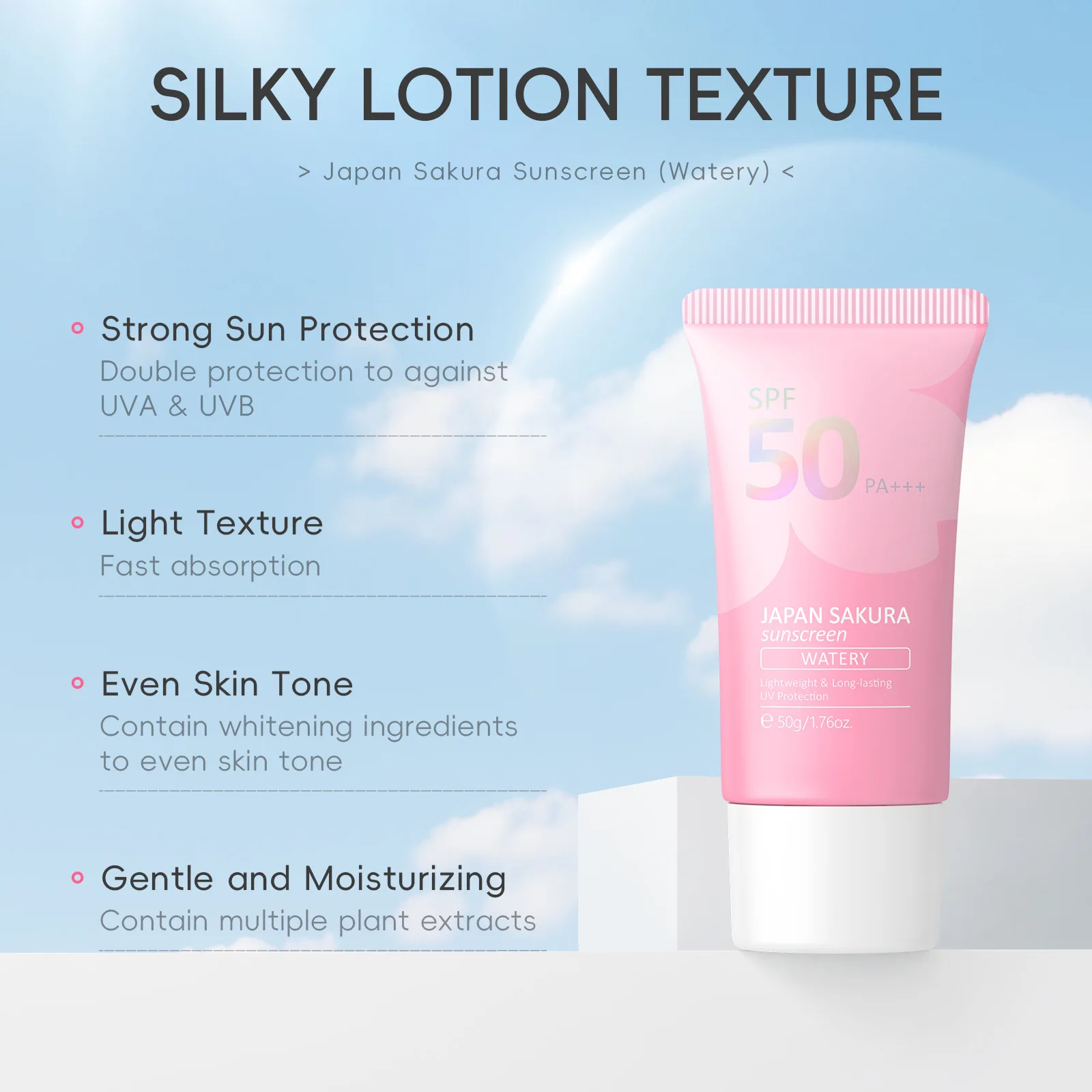 Laikou Sakura Moisturizer Sunscreen Cream Protector Facial Sun Block Spf50 Gel Isolation Lotion Face Suncream 50g