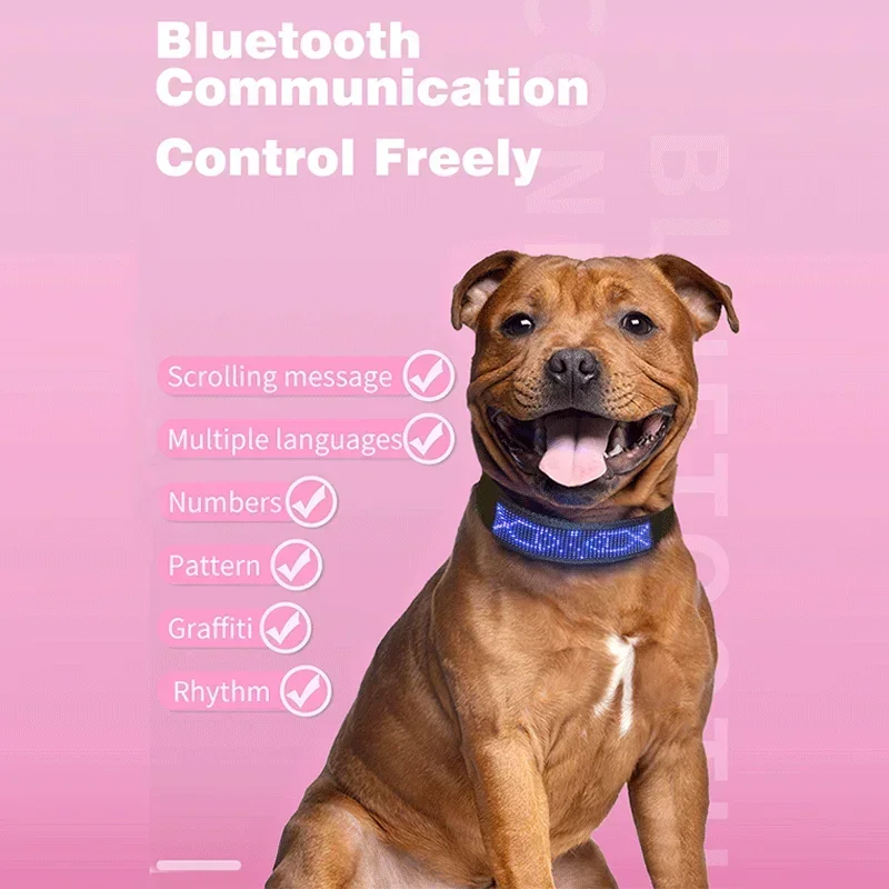 LED Pet Collar App Bluetooth Adjustable Luminous Waterproof Light Up Safety Dog Accessories Collar Programmable USB Rechargeable