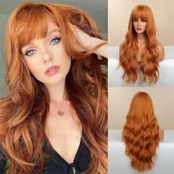 Women's Orange Synthetic Wig with Air Bangs - Long Curly Hairpiece for a Quick Style Transformation (Orange)