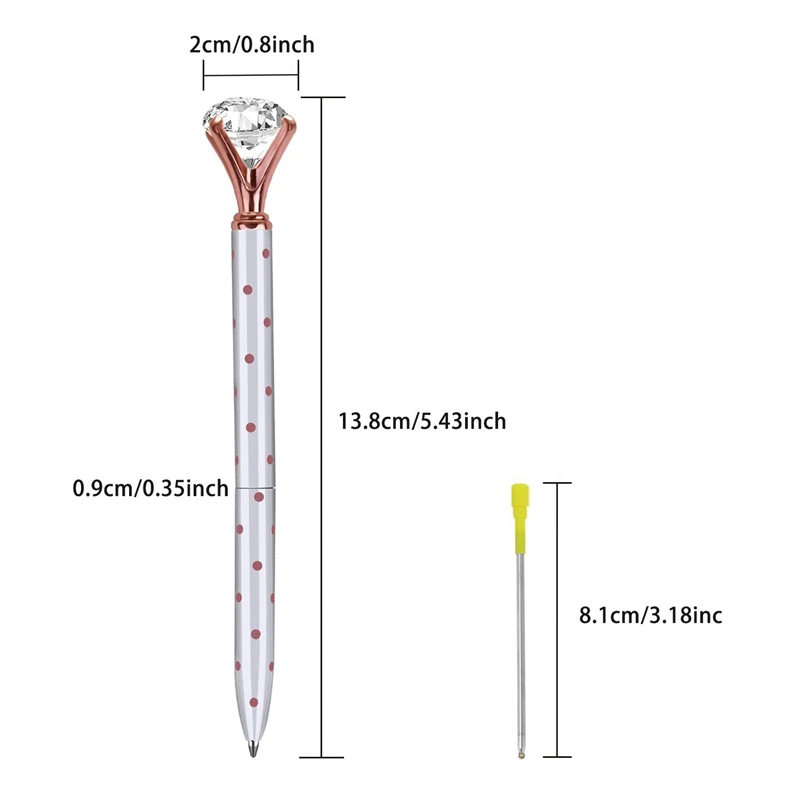 큰 크리스탈 다이아몬드 볼펜, 금속 볼펜, 사무용품, 10 볼펜 리필, 벨벳 백 2 개, 10 개