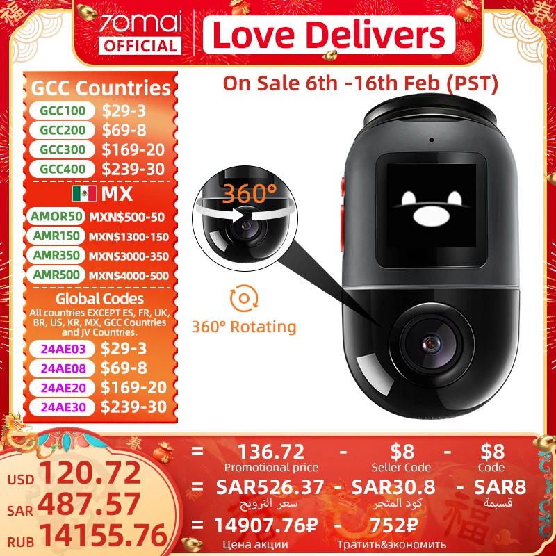 70Mai Dash Cam X200 Omni 360 ° Full View 70Mai Camera Car Dvr X200 Gps Integrato Adas 24H Monitor Di Parcheggio Emmc Storage Ai Motion