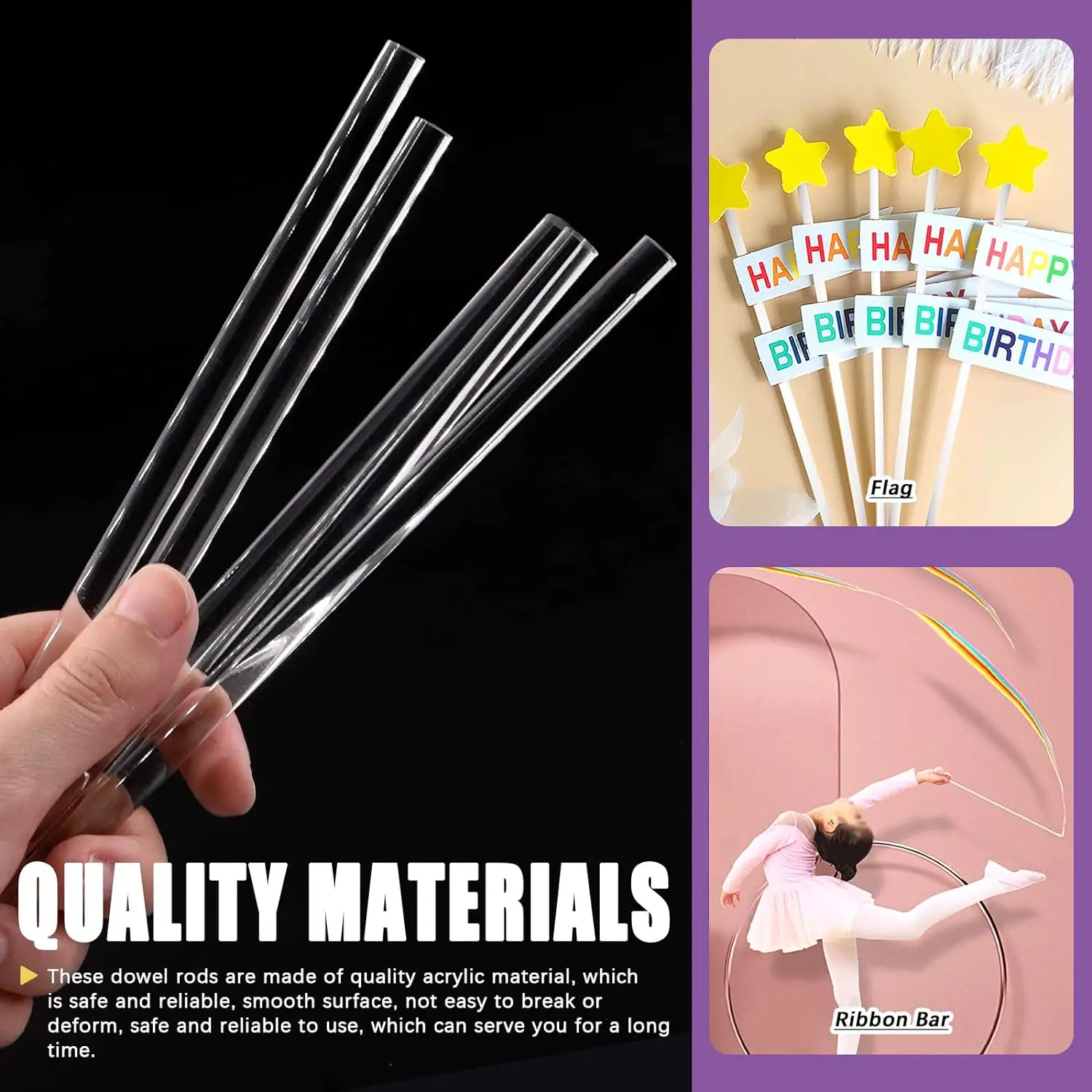 15pcs Acrylic Dowel Rods Assortment Kit Round Solid Bar DIY Model Material Stick for Model Making DIY Crafts