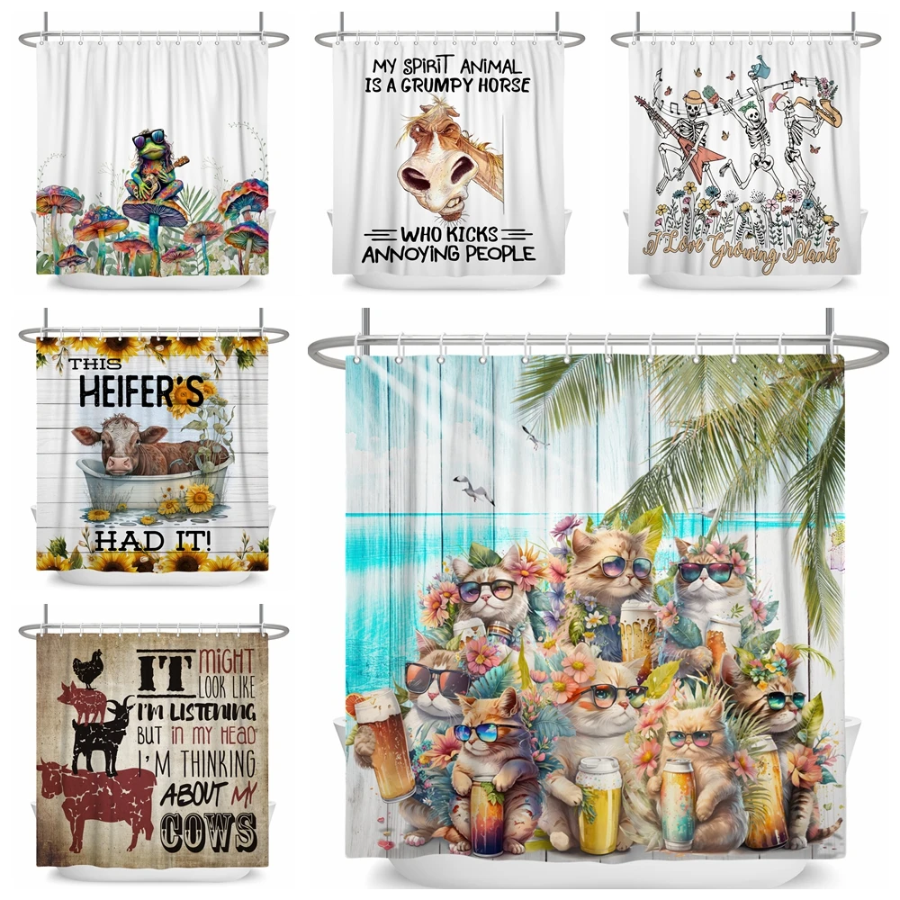 

Абстрактная занавеска для душа с рисунком животных, живописная Водонепроницаемая занавеска из полиэстера для ванной комнаты, занавеска для ванны с крючками