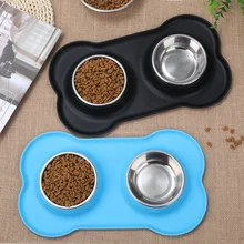 

New Pet Bowl Silicone Stainless Steel Cat Bowl Non-slip Feeding Drinking Feeder For Small Medium Cat Pet Feeding Tools Hot 2022