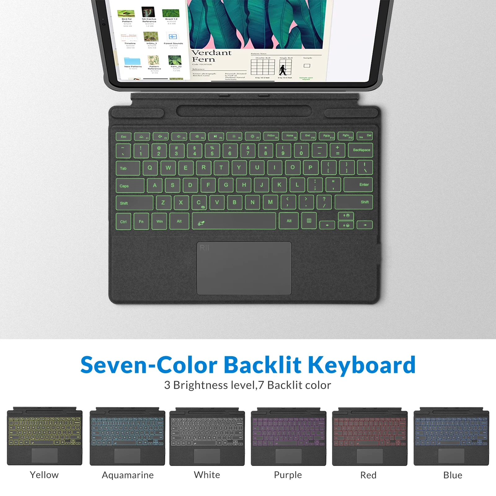 Tastiera Rii 7 Colori Retroilluminata Surface Pro 7, Cover Ricaricabile Bluetooth 5.0 Tipo Tastiera Per Surface Pro 8/9/X