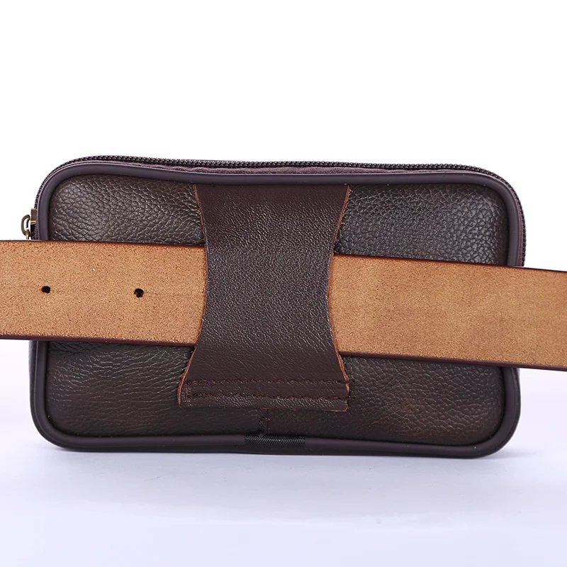 Vintage Cowhide Leather Waist Bag Fanny Pack Classic Texture Cellphone Loop Holster Men Belt Bags Mobile Phone Pouch Wallet Case 4
