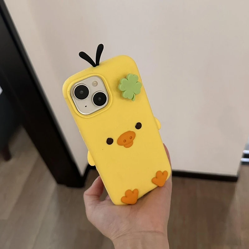 3D Rotate Cartoon Chick Cat Rabbit Soft Silicone Phone Case