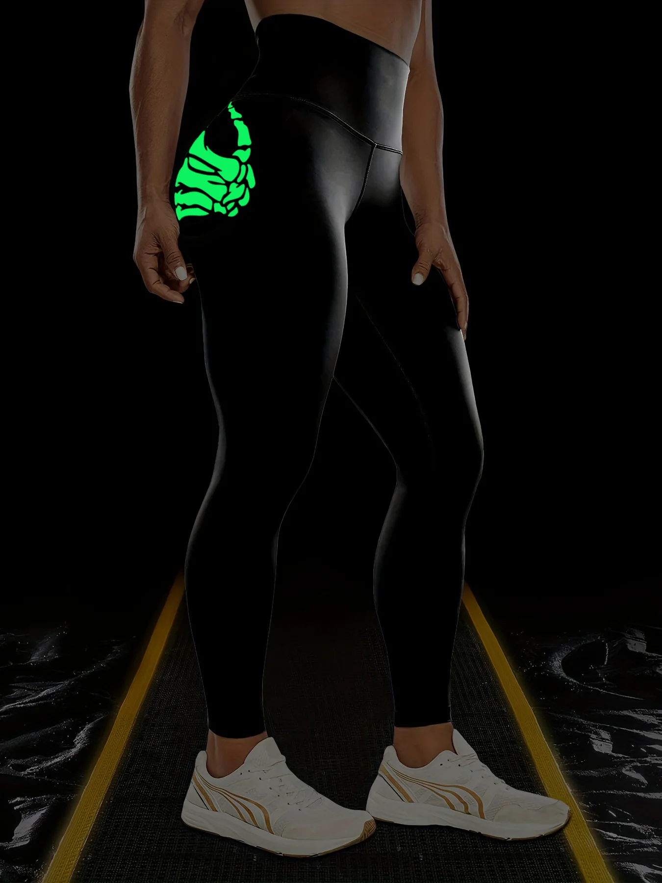 Halloween Plus-size Fluorescent Green Claw Yoga Pants Outdoor Sports Running Fitness Pants High-waisted Bodycon Yoga Wear