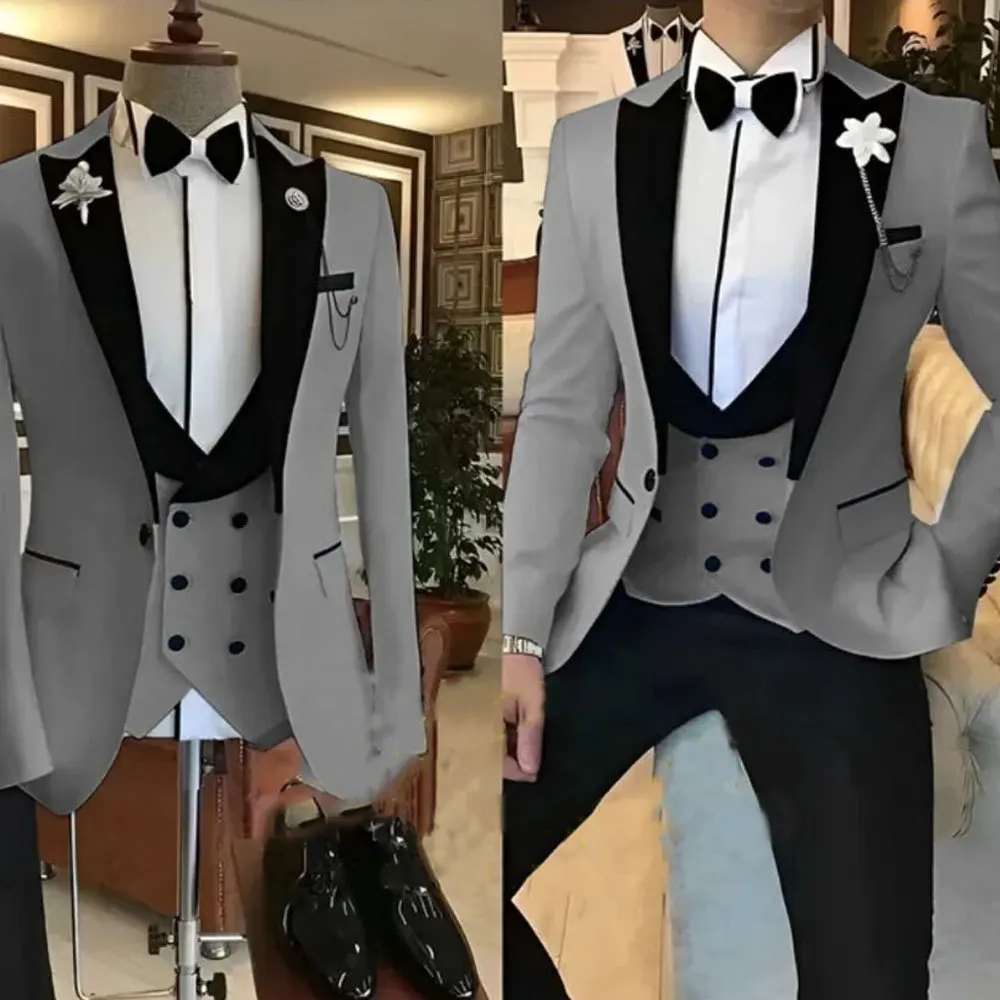 New Plus-size Men's Business Casual Suit Three-piece Bridegroom Best Man Wedding Banquet Suit 3 Piece