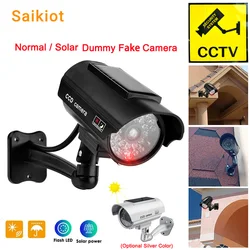 Saikiot Fake Solar Camera Outdoor CCTV Surveillance Simulation Dummy Camera Home Security Flashing LED Light Fake Bullet Camera