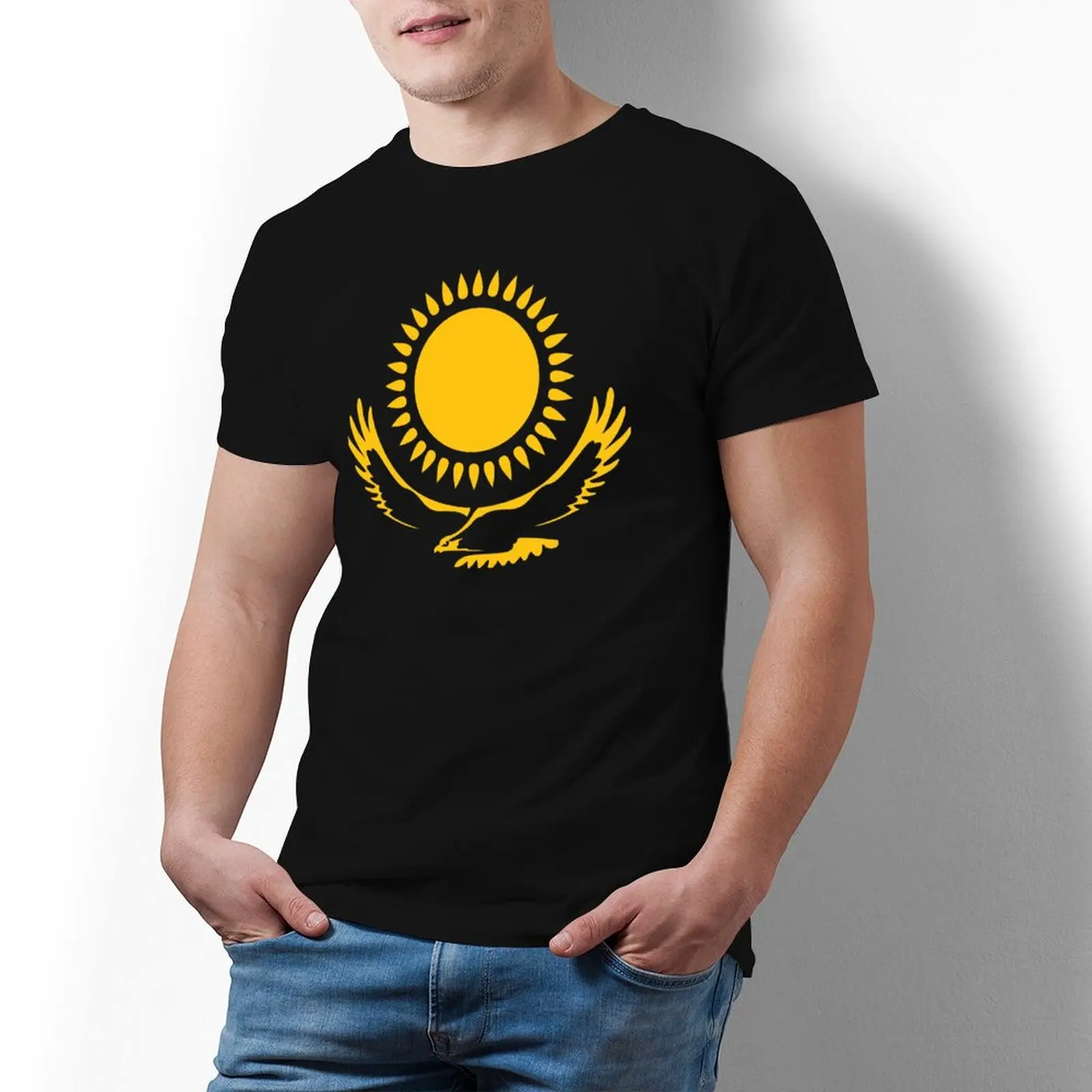 

Футболка для мужчин и женщин с изображением орла и степи, милые летние футболки с изображением флага Казахстана, потрясающие хлопковые топы на заказ, подарок