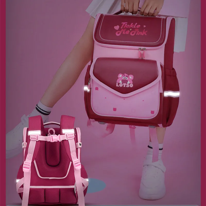 2024 Disney Lotso Girls School Bag Grade 1-6 Primary Student Shoulder Orthopedic Backpack Large Capacity Water Proof Mochila